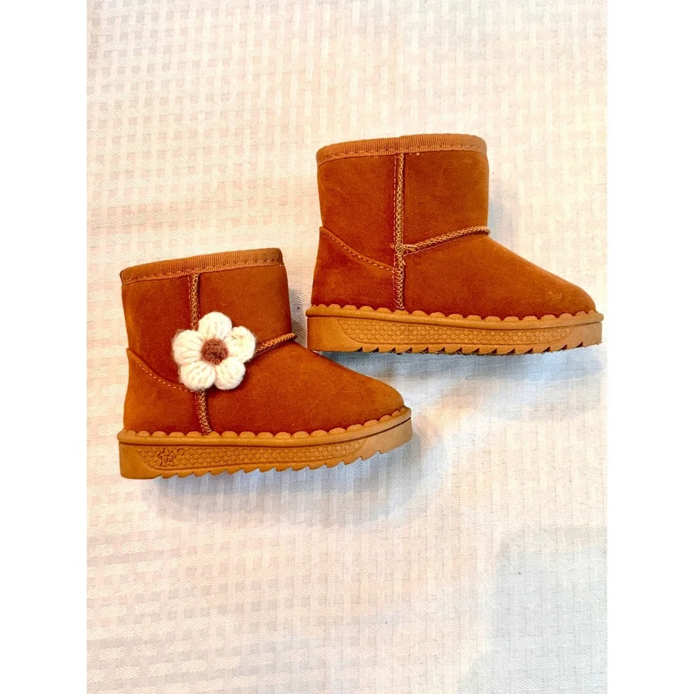 Toddler Girls Chestnut Faux Shearling Boots Flower EUR 22 Size 23 Brown